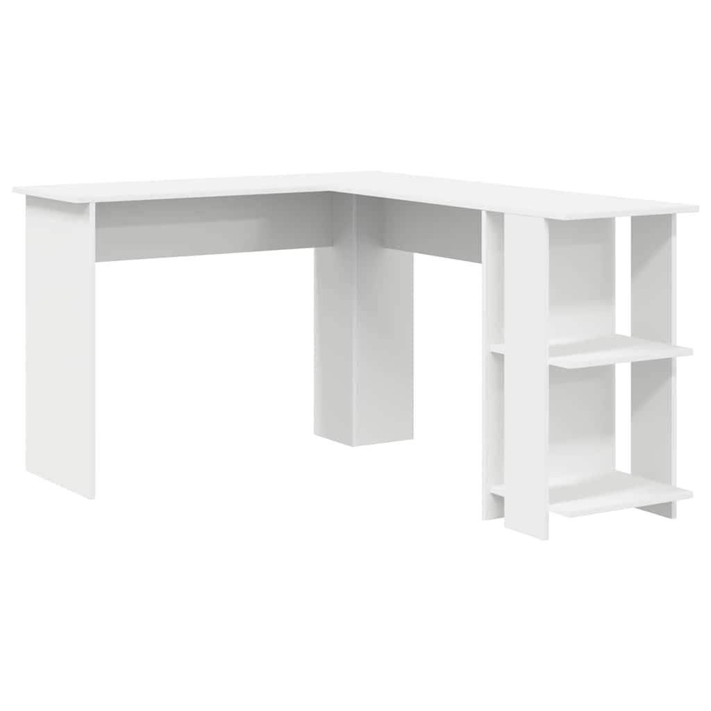 Hoekbureau met plank Wit 140 x 113,5 x 75 cm Bewerkt hout