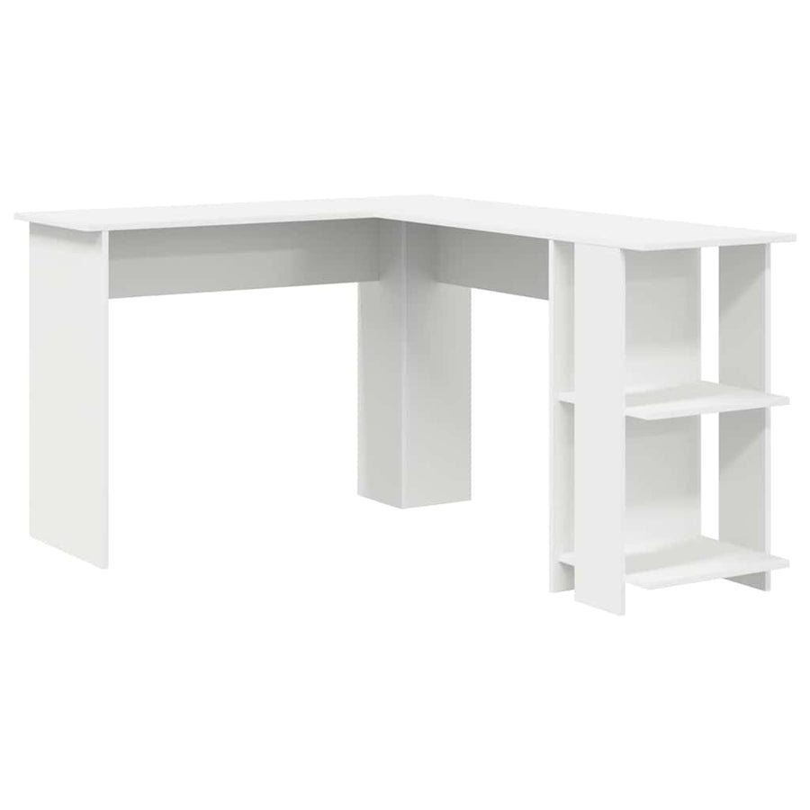 Hoekbureau met plank Wit 140 x 113,5 x 75 cm Bewerkt hout