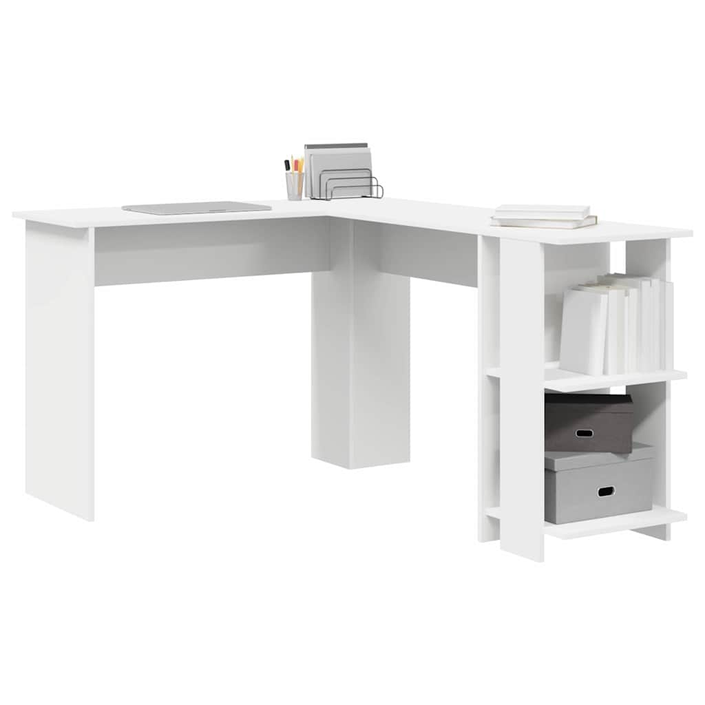 Hoekbureau met plank Wit 140 x 113,5 x 75 cm Bewerkt hout