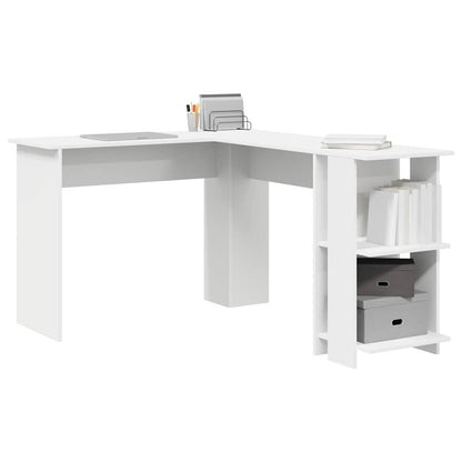 Hoekbureau met plank Wit 140 x 113,5 x 75 cm Bewerkt hout