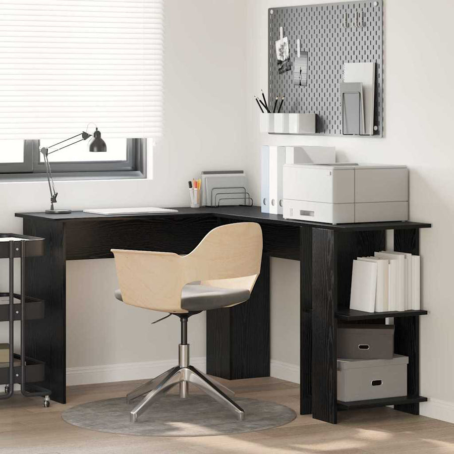 Hoekbureau Zwart Eiken 140 x 113,5 x 75 cm Bewerkt hout