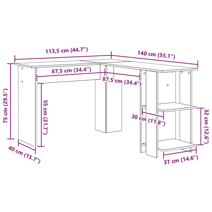 Hoekbureau Beton Grijs 140 x 113,5 x 75 cm Bewerkt hout
