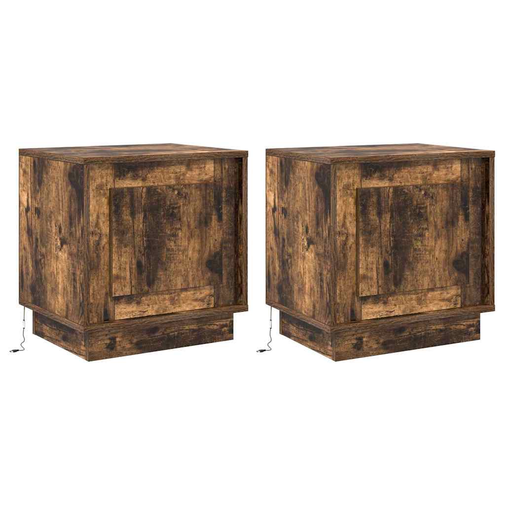 Nachtkastje 2 pcs Gerookt eiken 44 x 34,5 x 45 cm Bewerkt hout
