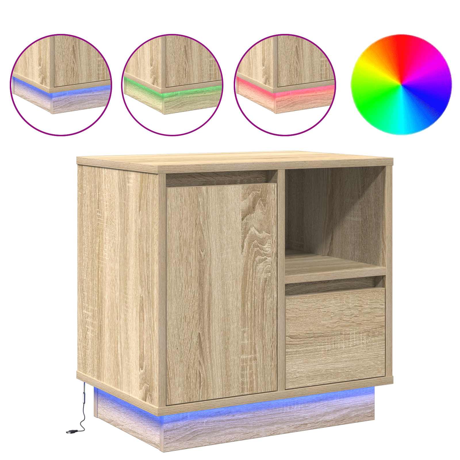 Nachtkastje Sonoma Eiken 50 x 34,5 x 50 cm. Bewerkt hout