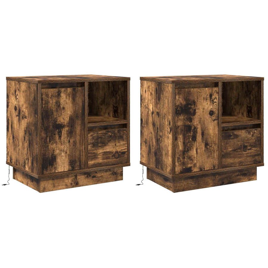 Nachtkastje 2 pcs Gerookt eiken 50 x 34,5 x 50 cm. Bewerkt hout