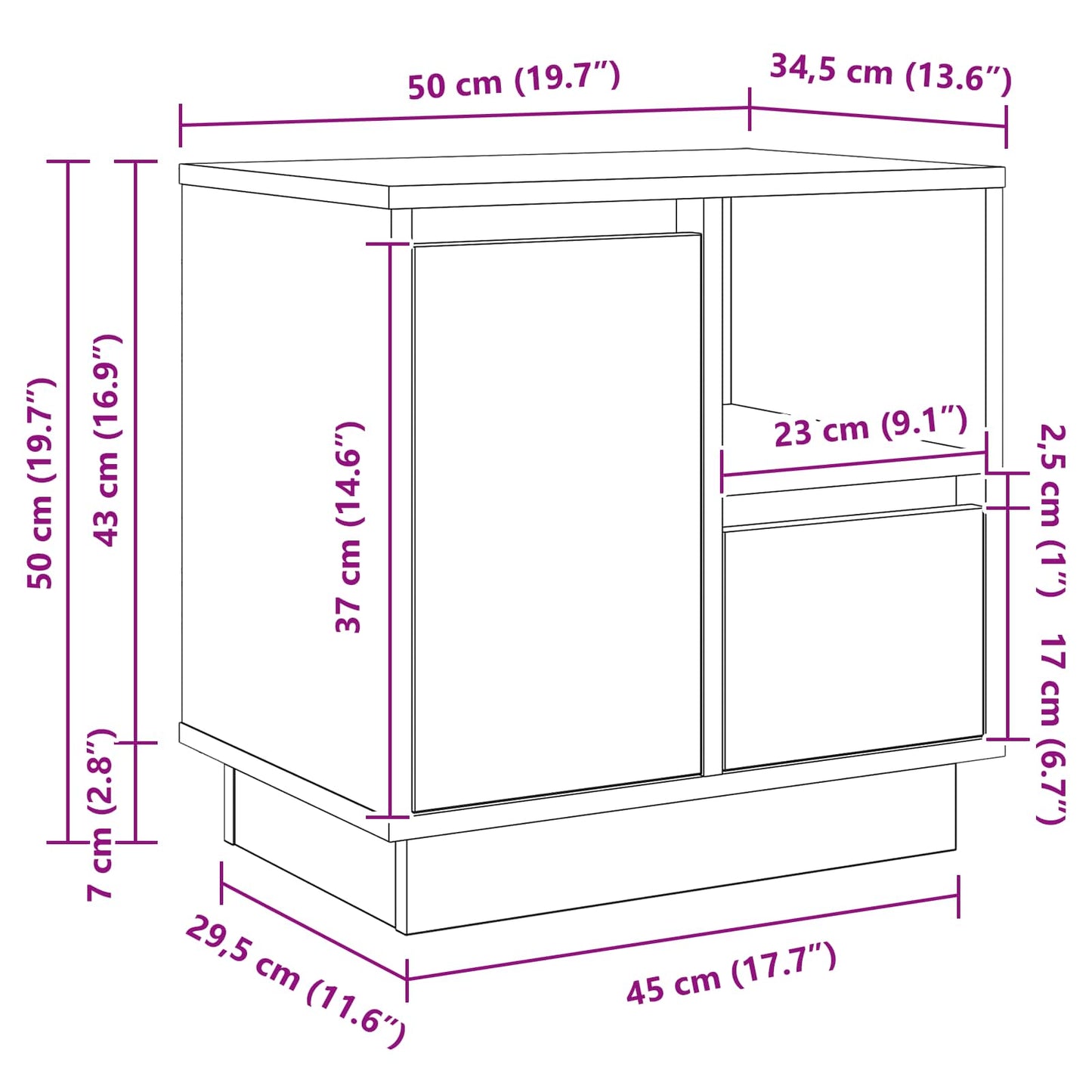 Nachtkastje 2 pcs Grijs 50 x 34,5 x 50 cm. Bewerkt hout