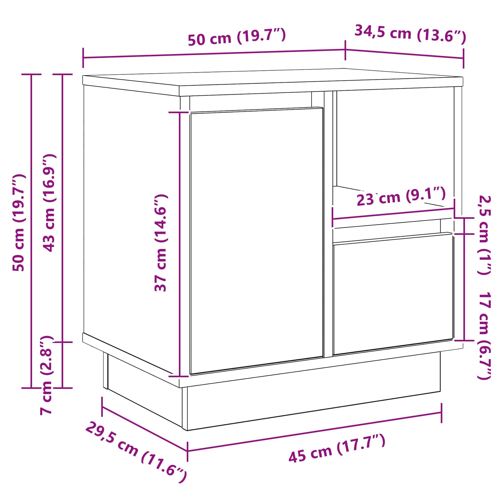 Nachtkastje 2 pcs Grijs 50 x 34,5 x 50 cm. Bewerkt hout