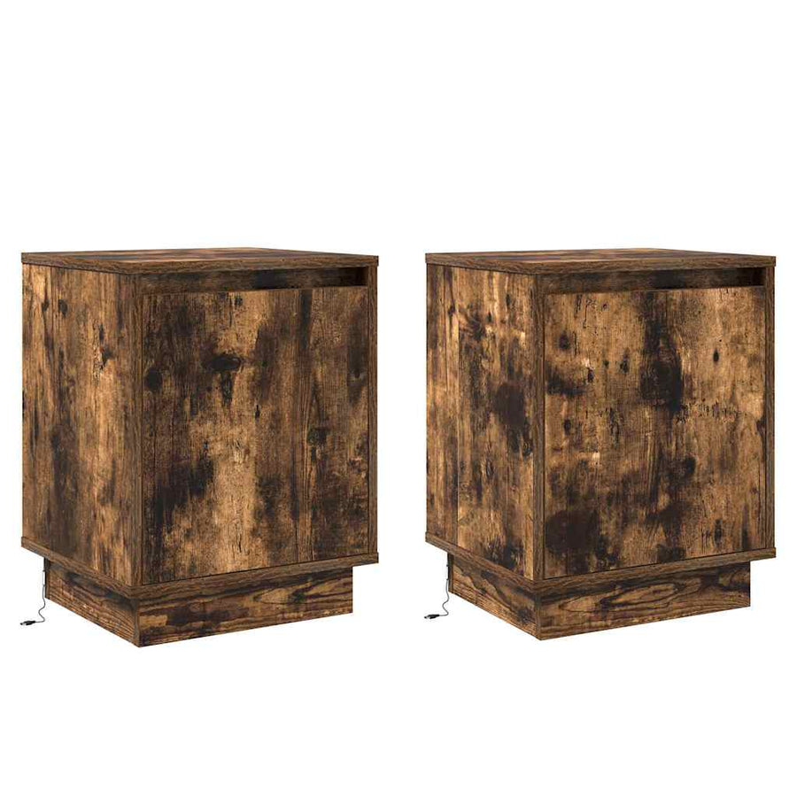 Nachtkastje 2 pcs Gerookt eiken 39 x 34.5 x 50 cm Bewerkt hout