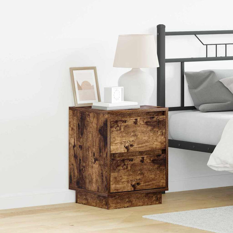 Nachtkastje 2 pcs Gerookt eiken 39 x 34,5 x 50 cm Bewerkt hout