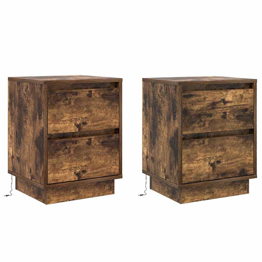 Nachtkastje 2 pcs Gerookt eiken 39 x 34,5 x 50 cm Bewerkt hout