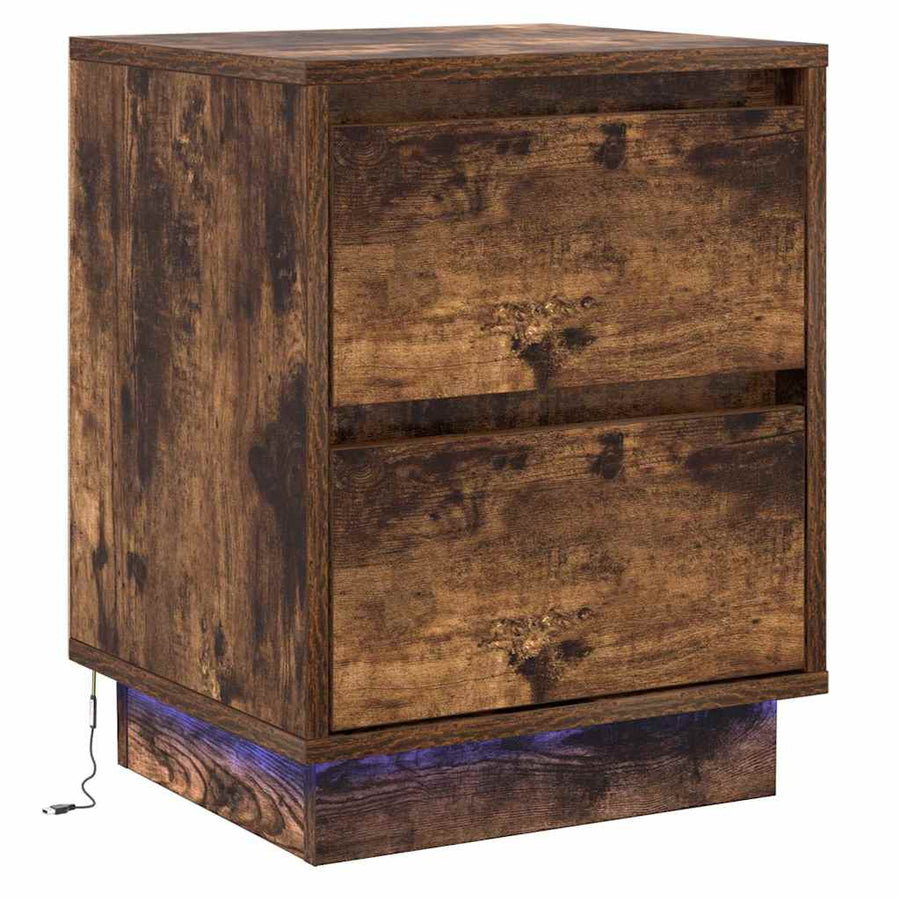 Nachtkastje 2 pcs Gerookt eiken 39 x 34,5 x 50 cm Bewerkt hout