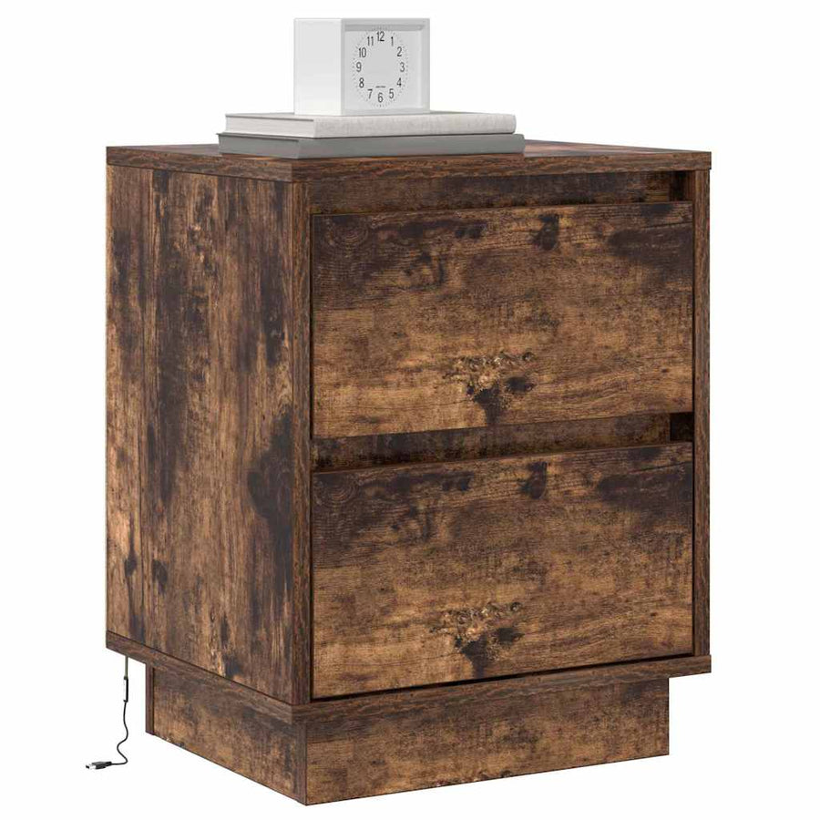 Nachtkastje 2 pcs Gerookt eiken 39 x 34,5 x 50 cm Bewerkt hout