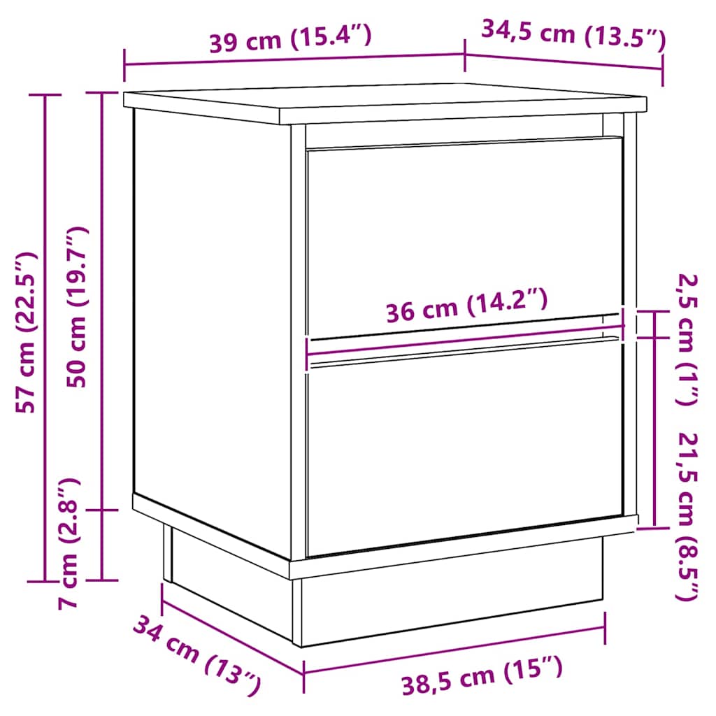 Nachtkastje met lade Grijs 39 x 34,5 x 50 cm Bewerkt hout