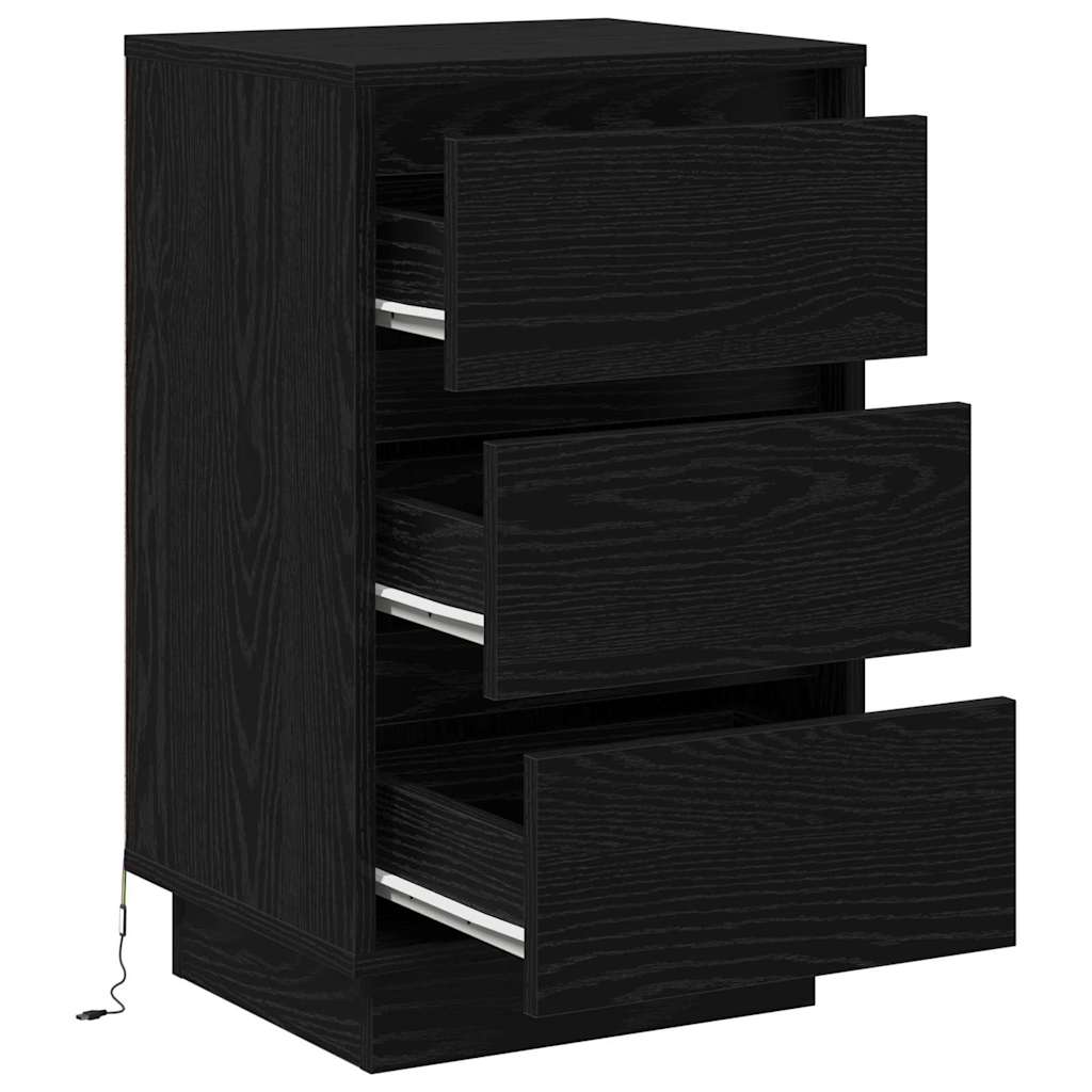 Nachtkastje met lade Zwart Eiken 39 x 34,5 x 65 cm Bewerkt hout