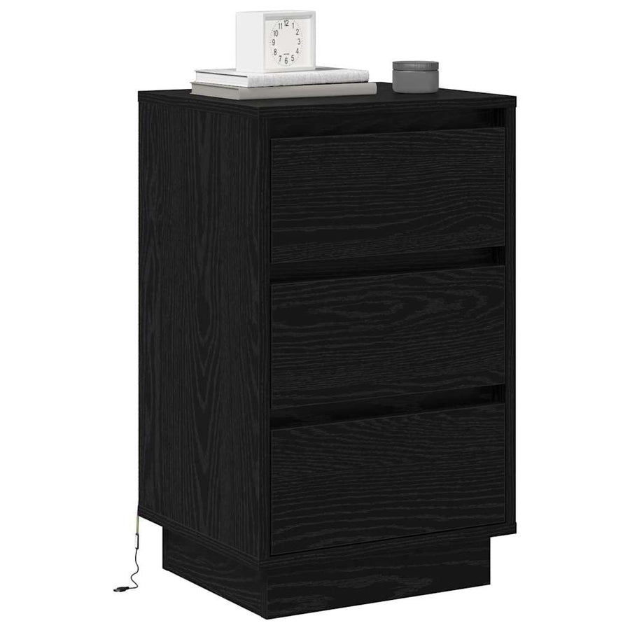 Nachtkastje met lade Zwart Eiken 39 x 34,5 x 65 cm Bewerkt hout