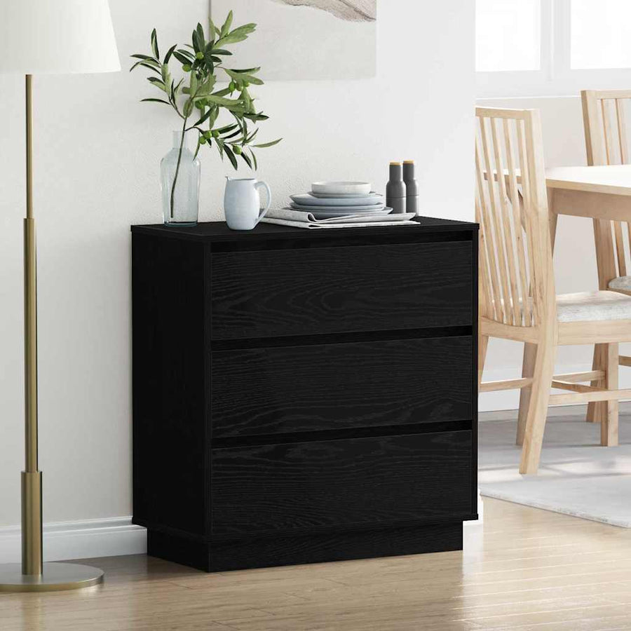 Nachtkastje met lade Zwart Eiken 71 x 34,5 x 75 cm Bewerkt hout