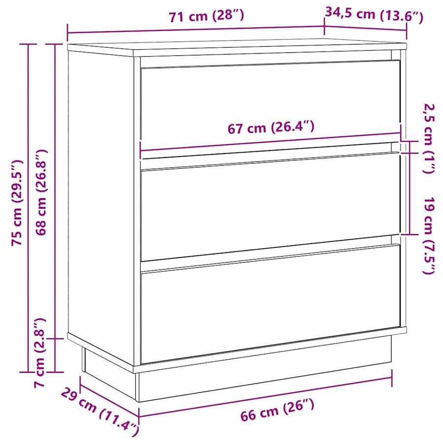 Nachtkastje met lade Grijs 71 x 34,5 x 75 cm Bewerkt hout