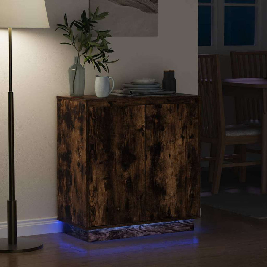 LED Sideboard Gerookt eiken 71 x 34,5 x 75 cm Bewerkt hout