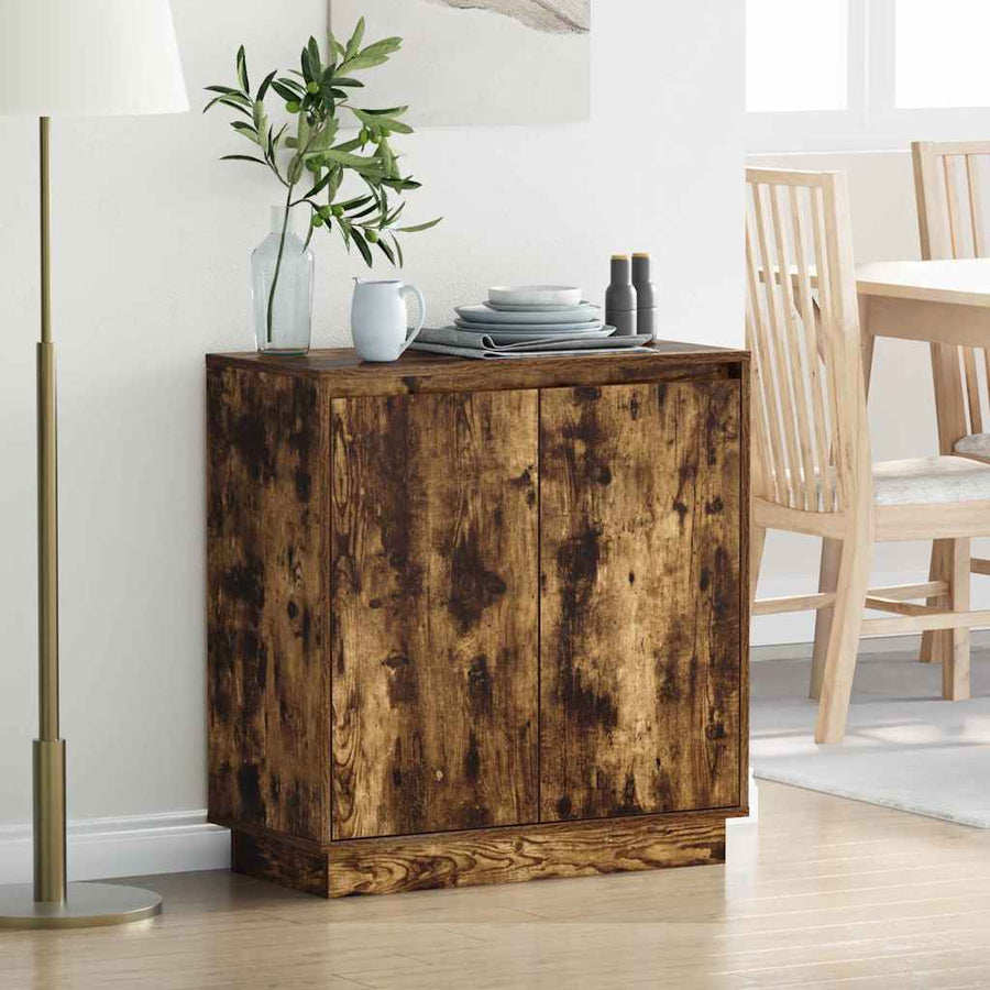 LED Sideboard Gerookt eiken 71 x 34,5 x 75 cm Bewerkt hout