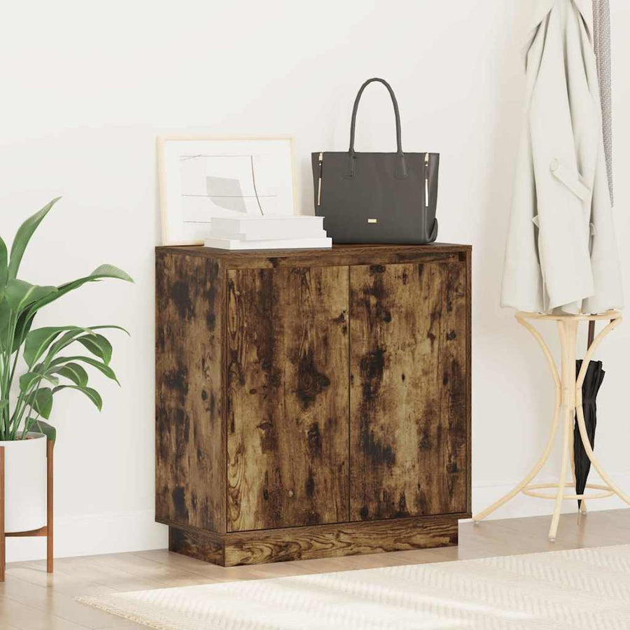 LED Sideboard Gerookt eiken 71 x 34,5 x 75 cm Bewerkt hout