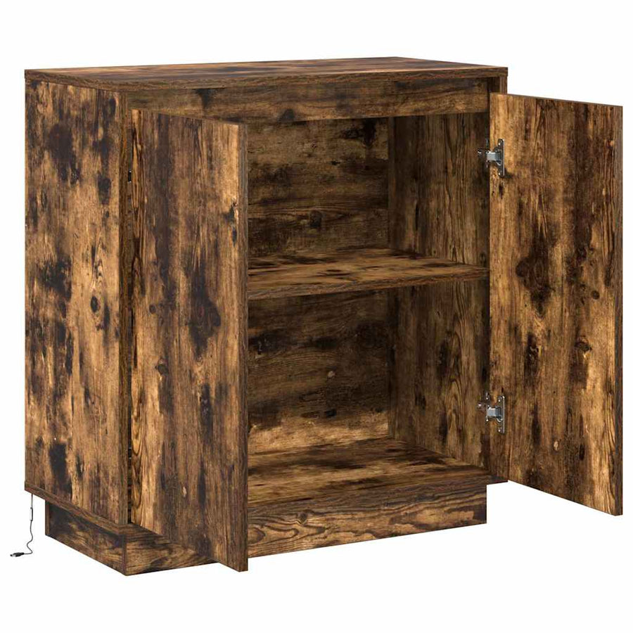 LED Sideboard Gerookt eiken 71 x 34,5 x 75 cm Bewerkt hout