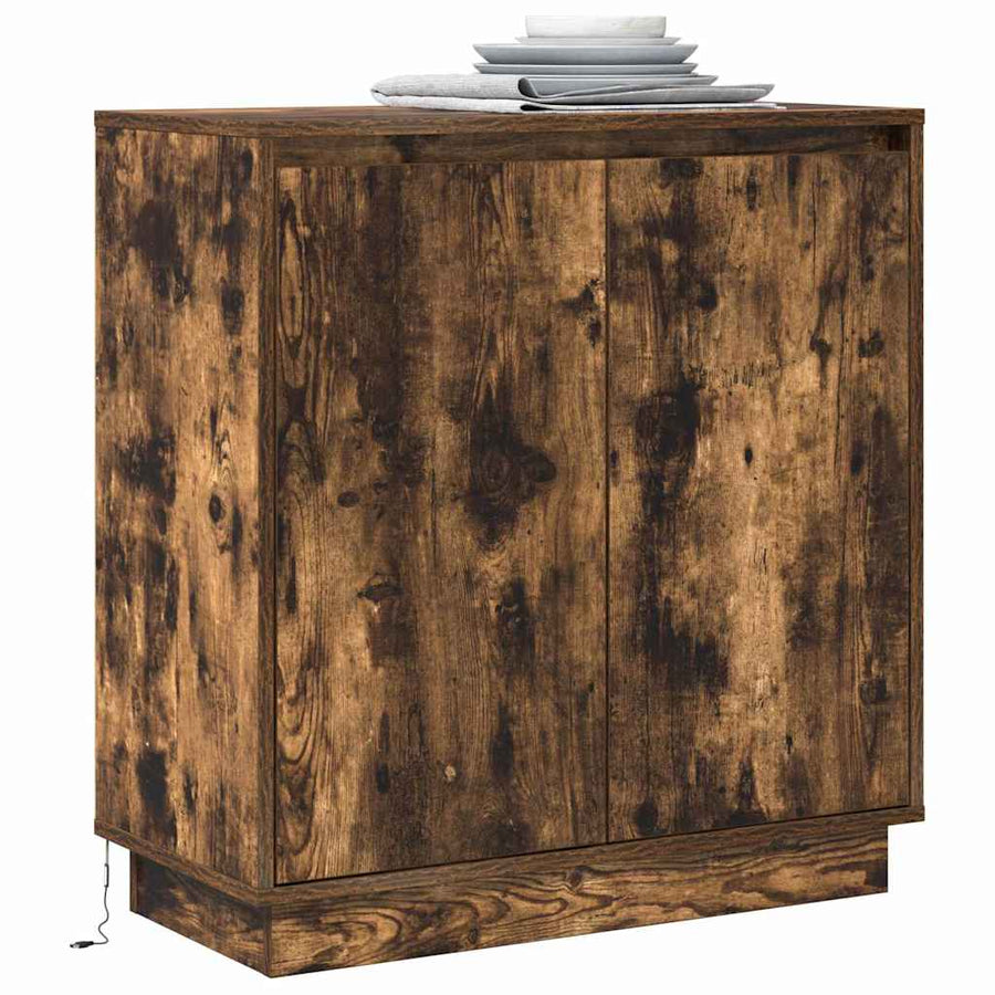 LED Sideboard Gerookt eiken 71 x 34,5 x 75 cm Bewerkt hout