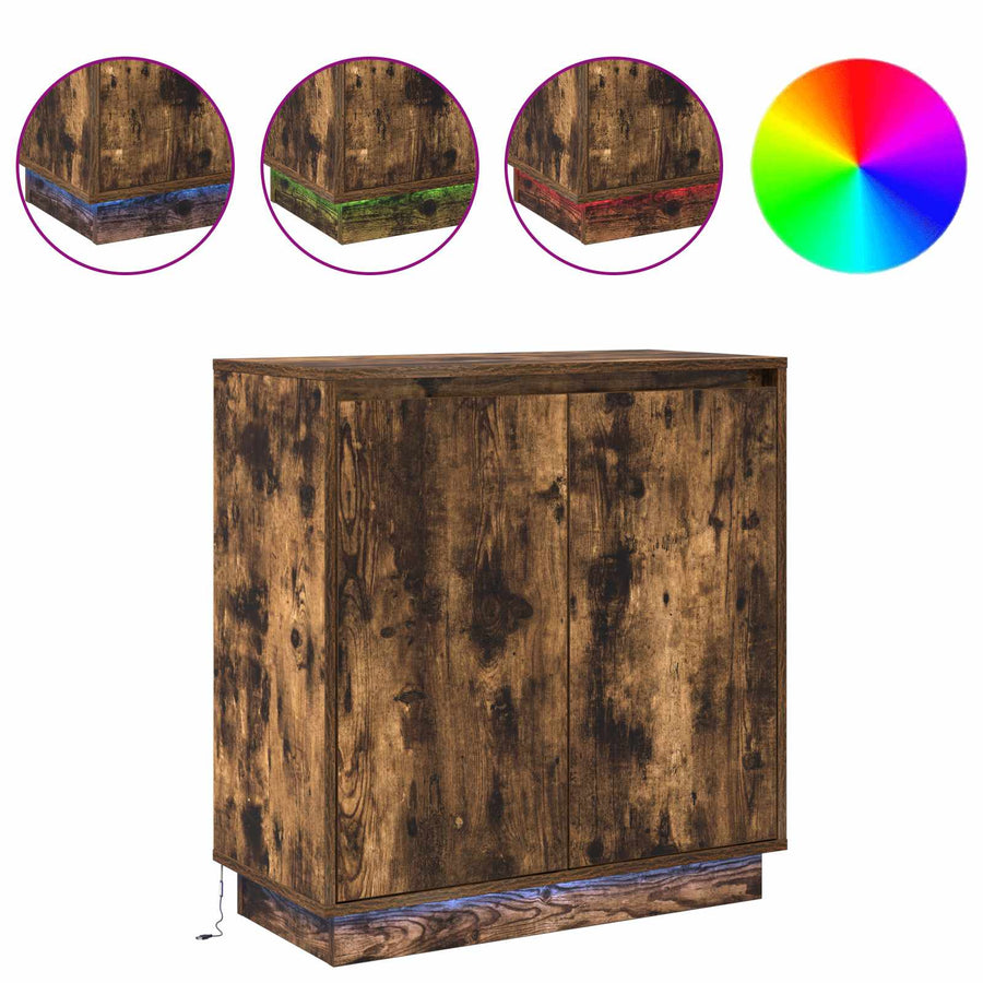 LED Sideboard Gerookt eiken 71 x 34,5 x 75 cm Bewerkt hout