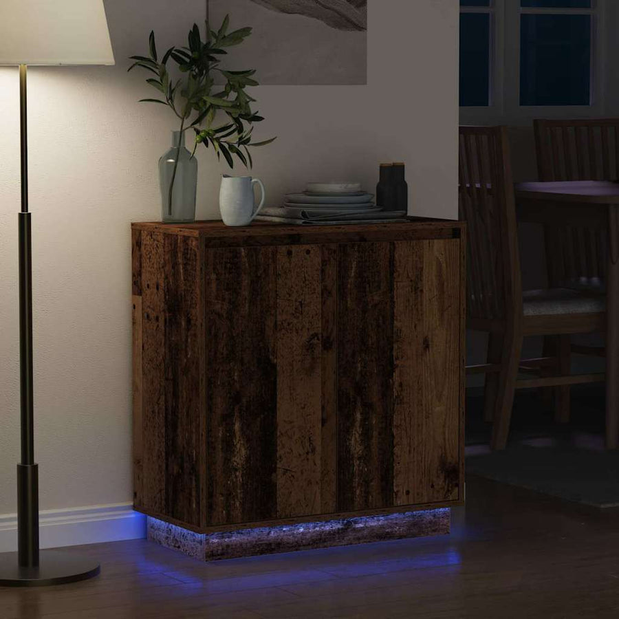 LED Sideboard met plank Oudhout 71 x 34,5 x 75 cm Bewerkt hout