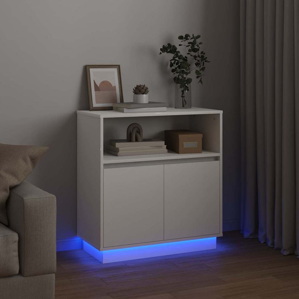 LED Sideboard Wit 71 x 34,5 x 75 cm Bewerkt hout