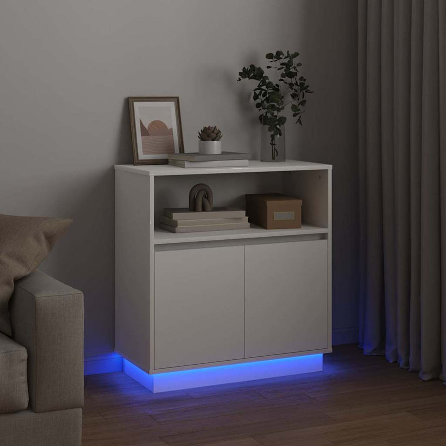 LED Sideboard Wit 71 x 34,5 x 75 cm Bewerkt hout