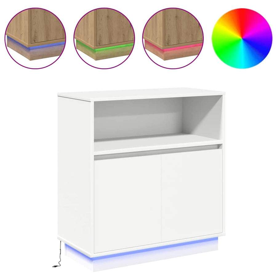 LED Sideboard Wit 71 x 34,5 x 75 cm Bewerkt hout