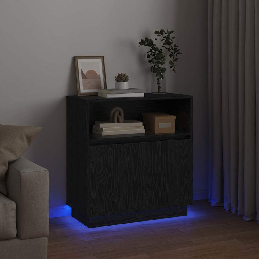 LED Sideboard Zwart Eiken 71 x 34,5 x 75 cm Bewerkt hout