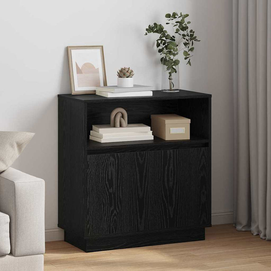 LED Sideboard Zwart Eiken 71 x 34,5 x 75 cm Bewerkt hout