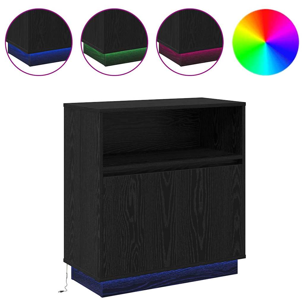 LED Sideboard Zwart Eiken 71 x 34,5 x 75 cm Bewerkt hout