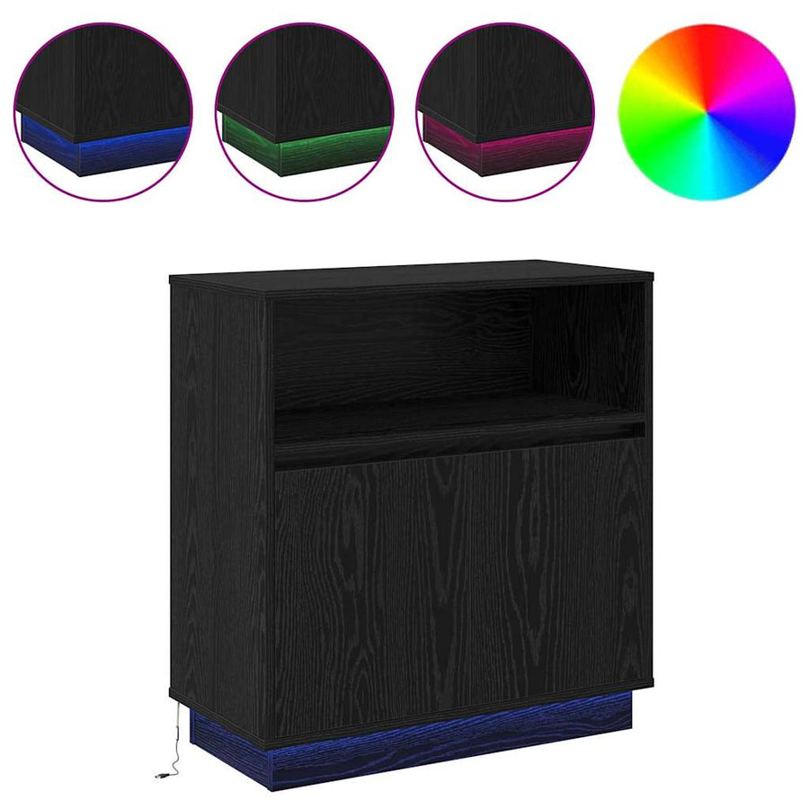LED Sideboard Zwart Eiken 71 x 34,5 x 75 cm Bewerkt hout