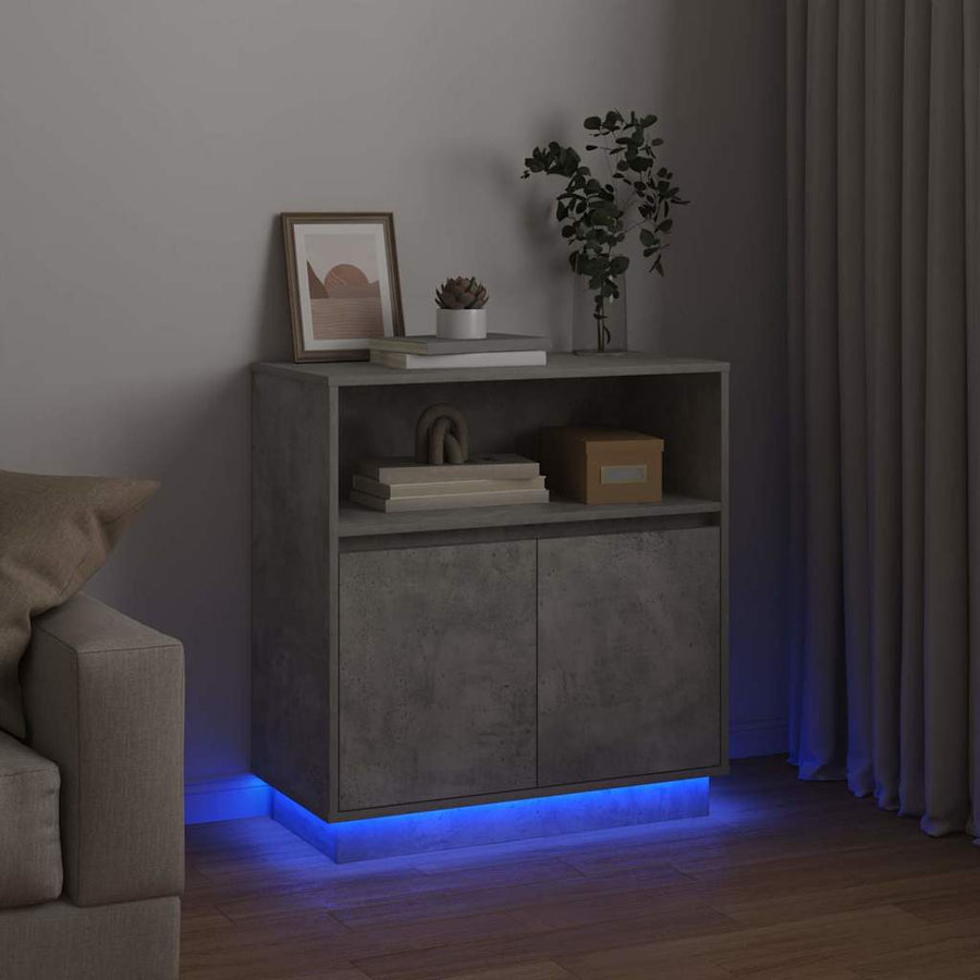 LED Sideboard Betongrijs 71 x 34,5 x 75 cm Bewerkt hout