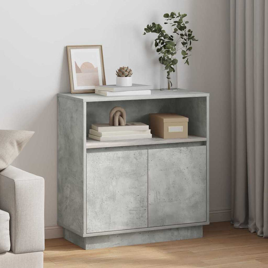 LED Sideboard Betongrijs 71 x 34,5 x 75 cm Bewerkt hout