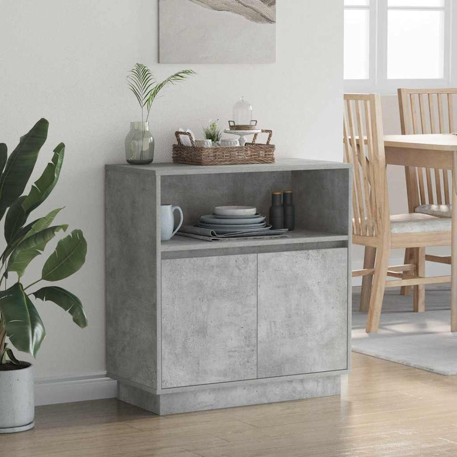 LED Sideboard Betongrijs 71 x 34,5 x 75 cm Bewerkt hout