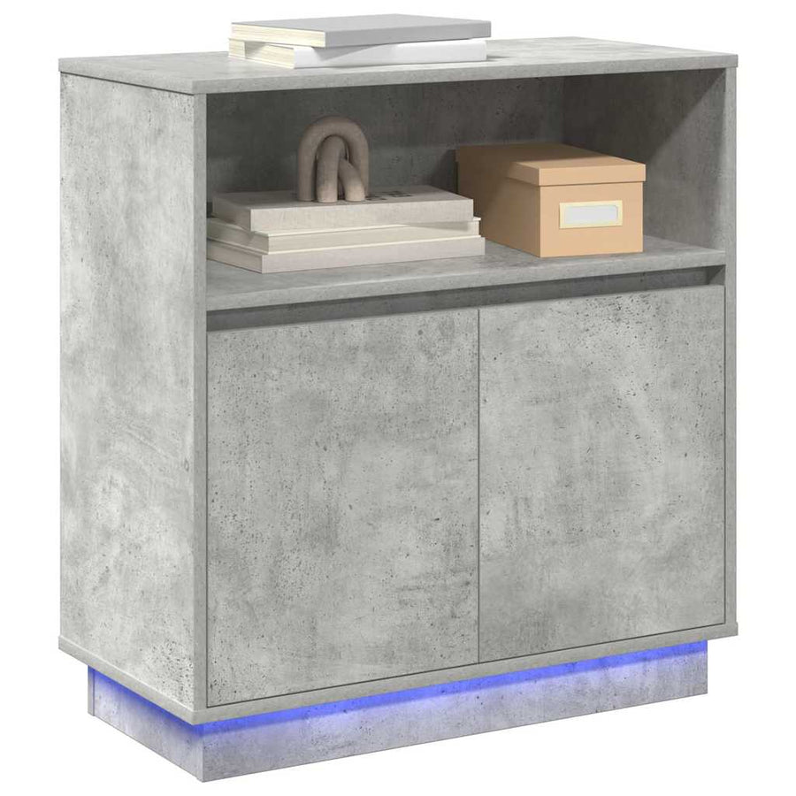 LED Sideboard Betongrijs 71 x 34,5 x 75 cm Bewerkt hout