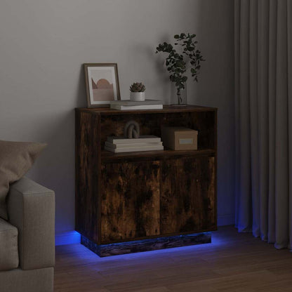 LED Sideboard Gerookt eiken 71 x 34,5 x 75 cm Bewerkt hout