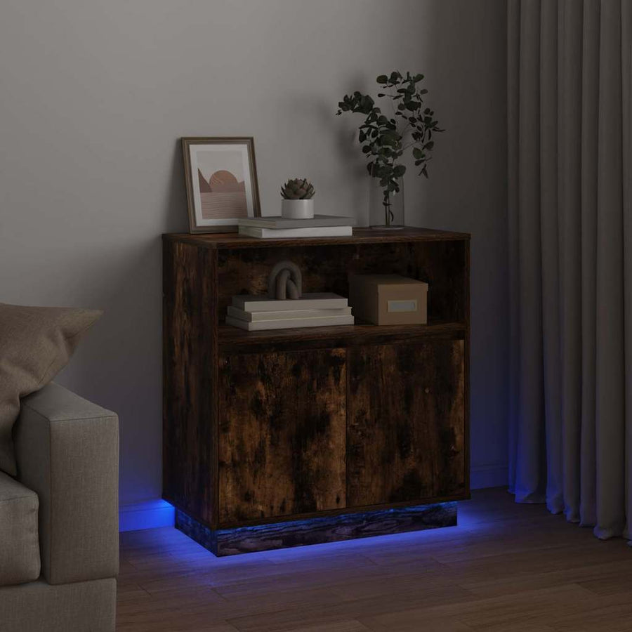 LED Sideboard Gerookt eiken 71 x 34,5 x 75 cm Bewerkt hout