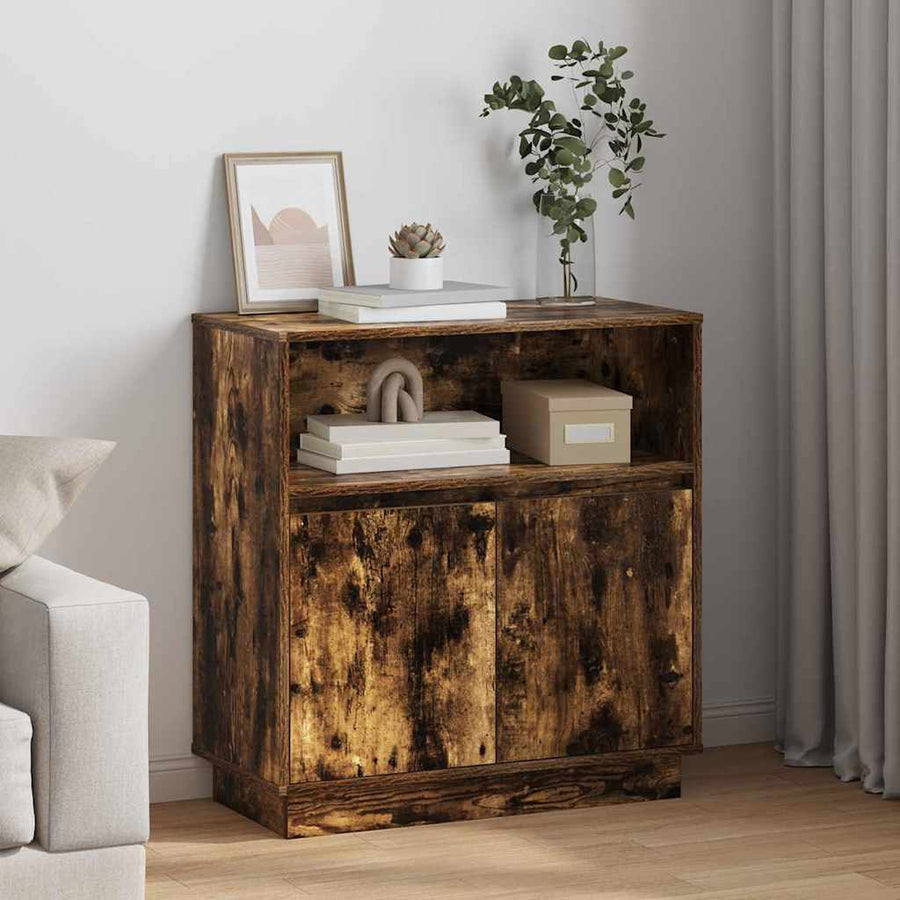 LED Sideboard Gerookt eiken 71 x 34,5 x 75 cm Bewerkt hout