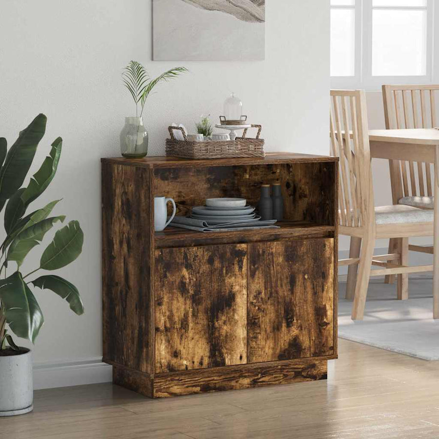 LED Sideboard Gerookt eiken 71 x 34,5 x 75 cm Bewerkt hout