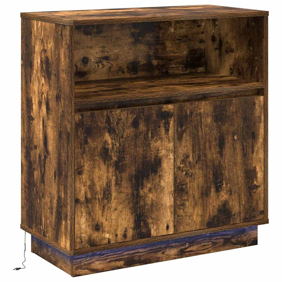 LED Sideboard Gerookt eiken 71 x 34,5 x 75 cm Bewerkt hout