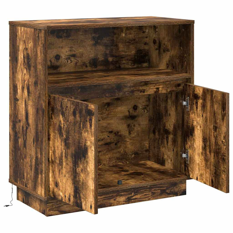 LED Sideboard Gerookt eiken 71 x 34,5 x 75 cm Bewerkt hout