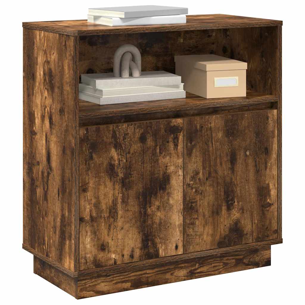 LED Sideboard Gerookt eiken 71 x 34,5 x 75 cm Bewerkt hout