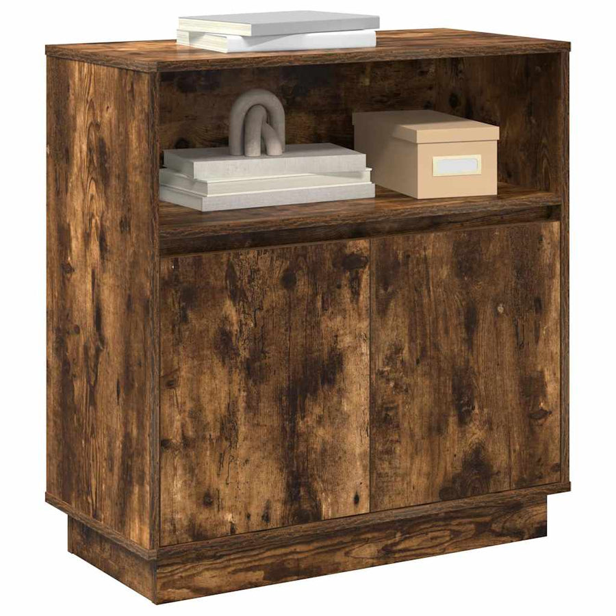 LED Sideboard Gerookt eiken 71 x 34,5 x 75 cm Bewerkt hout