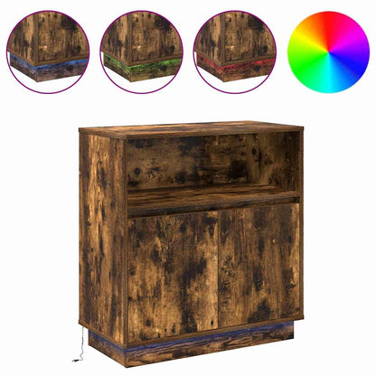 LED Sideboard Gerookt eiken 71 x 34,5 x 75 cm Bewerkt hout
