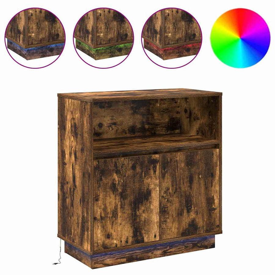 LED Sideboard Gerookt eiken 71 x 34,5 x 75 cm Bewerkt hout