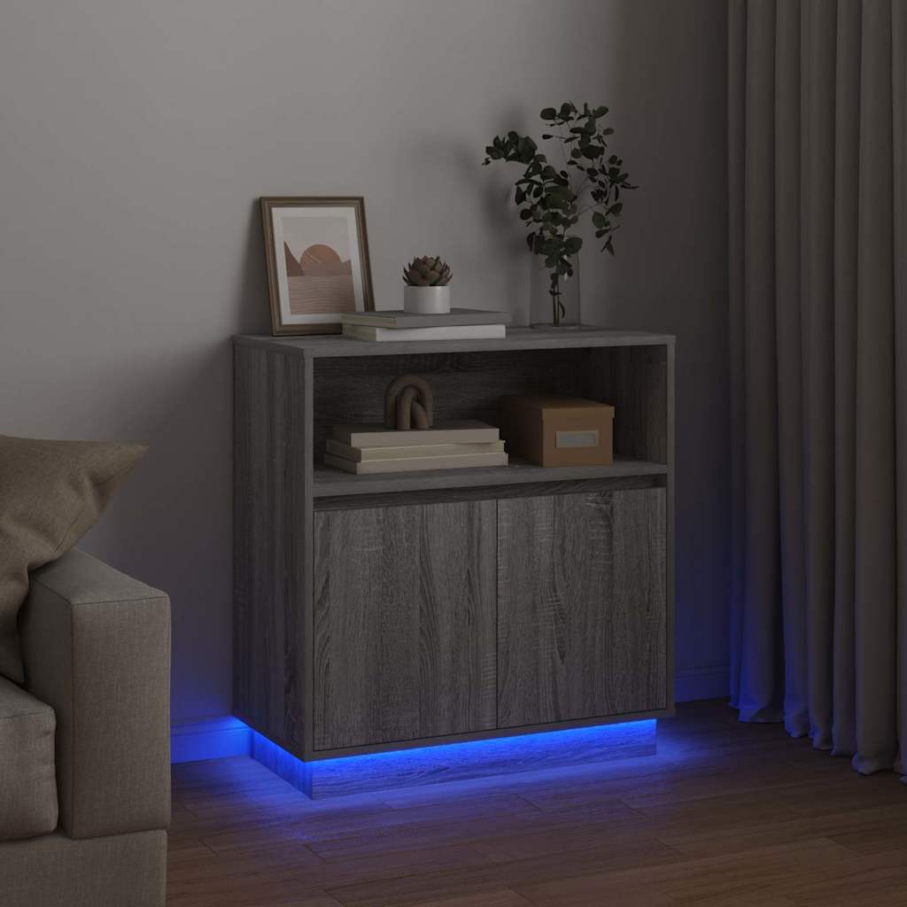 LED Sideboard Grijs Sonoma 71 x 34,5 x 75 cm Bewerkt hout